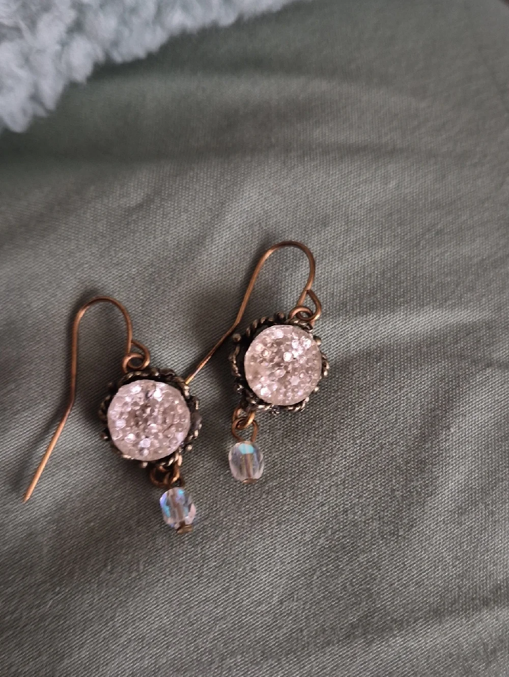 Crystal Cluster Dangle Aurora Borealis Beaded Brass Earrings